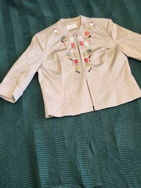 erin london Beige Embellished Cropped Blazer Large Fits Small